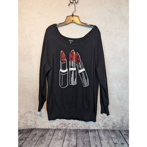 Torrid off the shoulder sequined lipstick sweater 3 - Picture 1 of 4